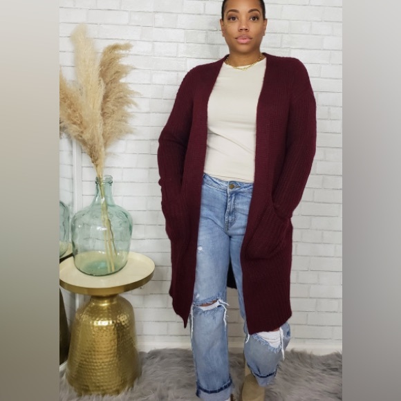 Long Cardigan- Wine - Picture 1 of 3